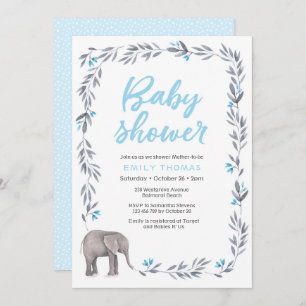 Elephant blue and grey Baby Shower Invitation