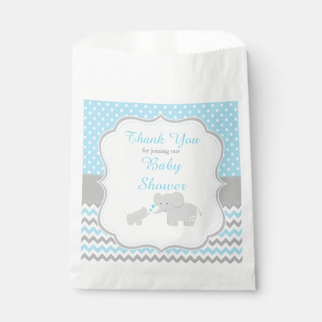 Elephant Blue and Grey Baby Shower Party Favour Bag (Front)