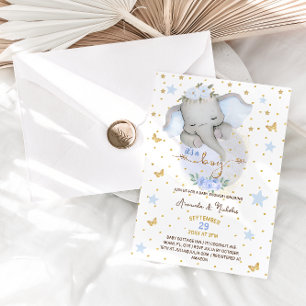 Elephant Blue Baby Boy Shower Cute Invitation