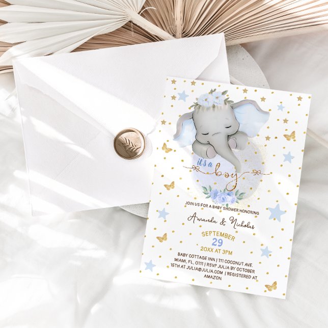 Elephant Blue Baby Boy Shower Cute Invitation (Creator Uploaded)