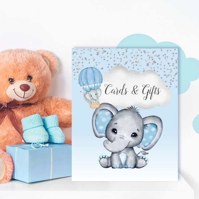 Elephant Blue Balloon Baby Shower Cards & Gifts Poster (Creator Uploaded)