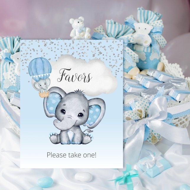 Elephant Blue Balloon Baby Shower Favors Sign (Creator Uploaded)