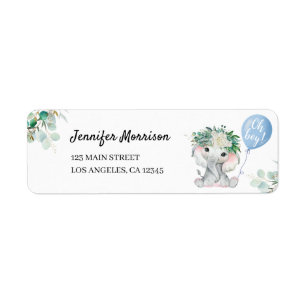 Elephant Blue Balloon Oh Boy Baby Shower Address Return Address Label
