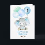 Elephant Blue Boy Fist Birthday Cute 1st Birthday Card<br><div class="desc">Elephant Blue Boy Fist Birthday Cute 1st Birthday</div>