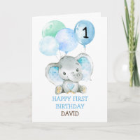 Elephant Blue Boy Fist Birthday Cute 1st Birthday