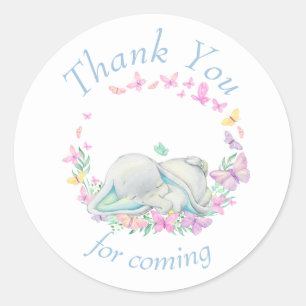 Elephant blue Butterflies Baby Shower Thank You  Classic Round Sticker