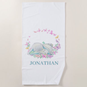 Elephant BLUE BUTTERFLY  Beach Towel