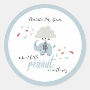 Elephant Blue Cute Boy's Baby Shower Classic Round Sticker