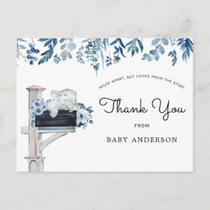 Elephant Blue Floral Baby Shower by Mail Thank You Postcard