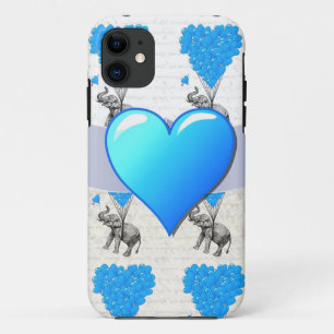 Elephant & blue heart balloons iPhone 11 case