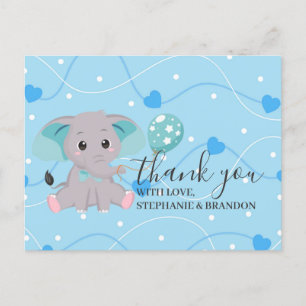 Elephant Blue hearts Balloons Thank You Card