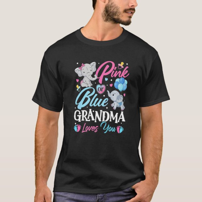 Elephant Blue Pink Grandma Loves You Pregnancy Rev T-Shirt (Front)