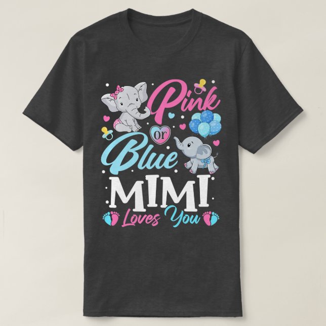 Elephant Blue Pink Mimi Loves You Pregnancy Reveal T-Shirt (Design Front)
