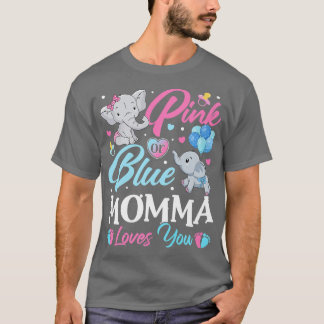Elephant Blue Pink Momma Loves You Pregnancy Revea T-Shirt
