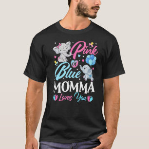 Elephant Blue Pink Momma Loves You Pregnancy Revea T-Shirt