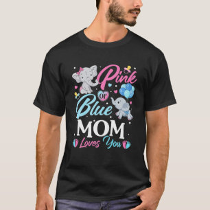 Elephant Blue Pink Mum Loves You Pregnancy Reveal T-Shirt