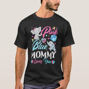 Elephant Blue Pink Mummy Loves You Pregnancy Revea T-Shirt