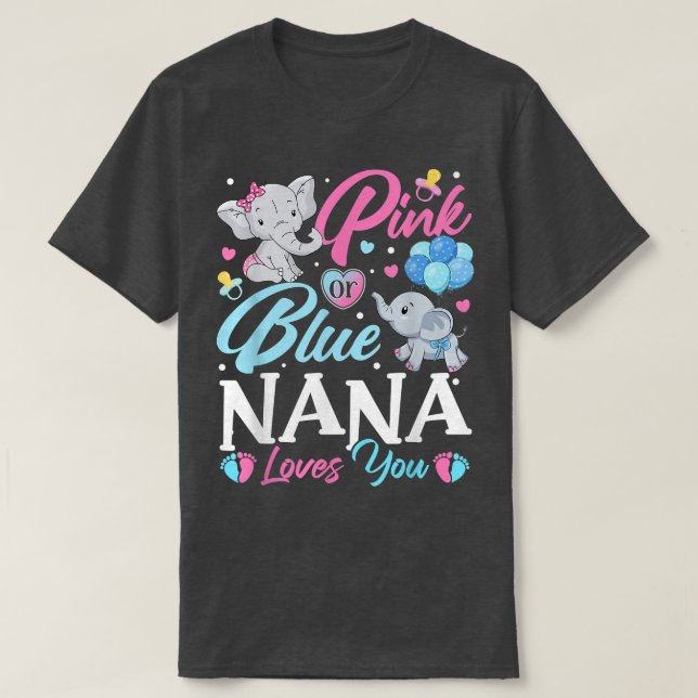 Elephant Blue Pink Nana Loves You Pregnancy Reveal T-Shirt (Design Front)