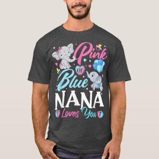 Elephant Blue Pink Nana Loves You Pregnancy Reveal T-Shirt