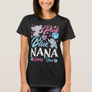 Elephant Blue Pink Nana Loves You Pregnancy Reveal T-Shirt