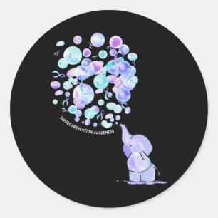 Elephant Blue Purple Balloons Suicide Prevention A Classic Round Sticker
