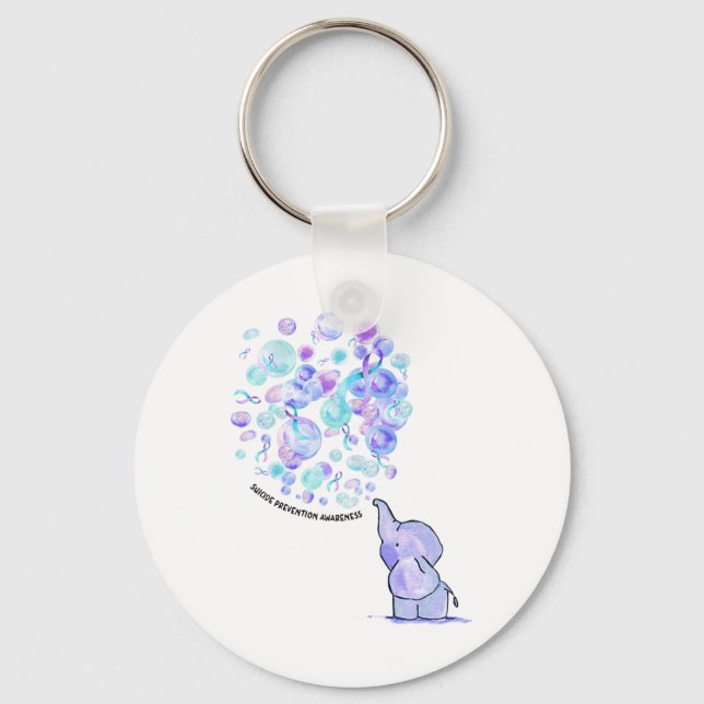Elephant Blue Purple Balloons Suicide Prevention A Key Ring (Front)