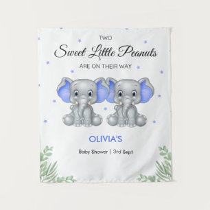 Elephant Blue Twin Boys Baby Shower Backdrop  Tapestry