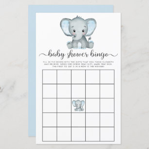 Elephant Blue Watercolor Baby Bingo Shower Game