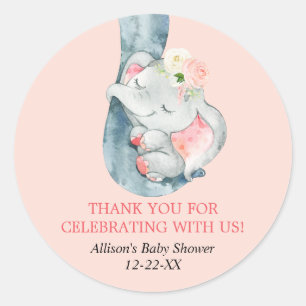 Elephant blush pink cream floral classic round sticker