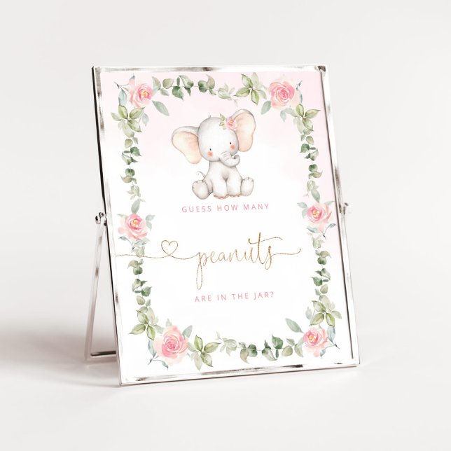 Elephant blush pink Guess how many peanuts Poster (Creator Uploaded)