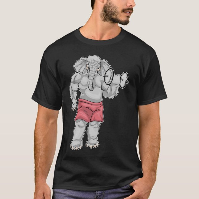 Elephant Bodybuilder Dumbbell Bodybuilding T-Shirt (Front)