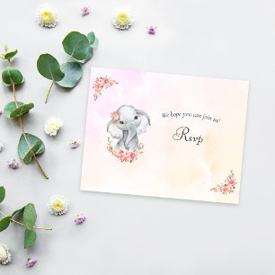 Elephant Boho Chic Coral Baby Shower RSVP Card