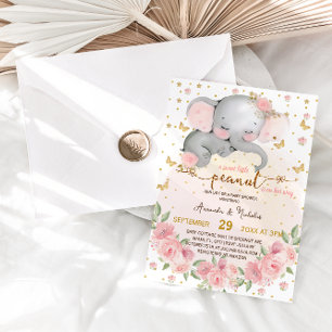Elephant Botanical Blush Pink Baby Girl Shower Invitation