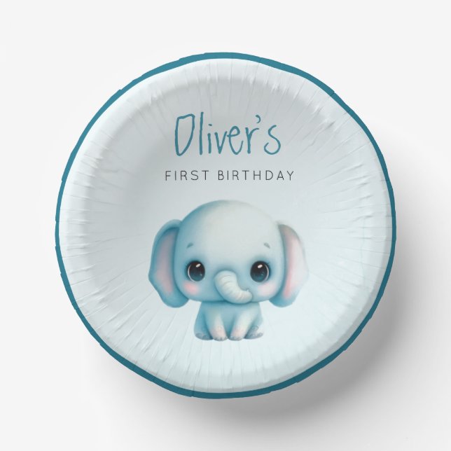Elephant boy 1st birthday  paper plate (Front)