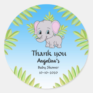 Elephant Boy Baby Shower Blue Ombre Thank You Classic Round Sticker