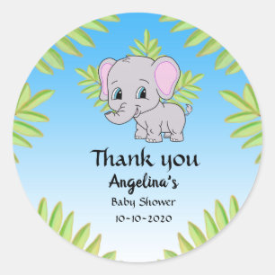 Elephant Boy Baby Shower Blue Ombre Thank You Classic Round Sticker