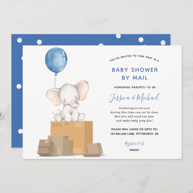 Elephant Boy Baby Shower by Mail invitation (Front/Back)