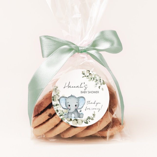 Elephant Boy Baby Shower Favour Classic Round Sticker (Creator Uploaded)