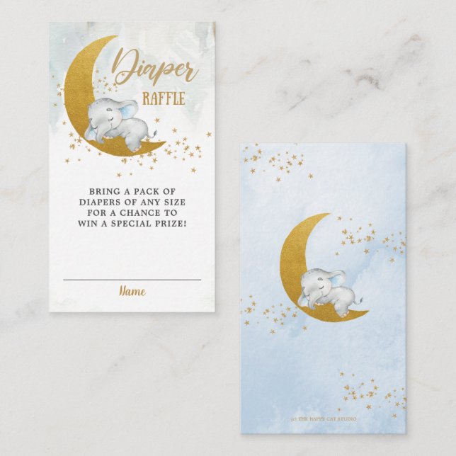 Elephant Boy Baby Shower Moon Stars Diaper Raffle Enclosure Card (Front/Back)