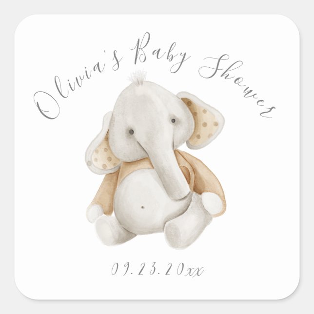 Elephant Boy Baby Shower Square Sticker (Front)