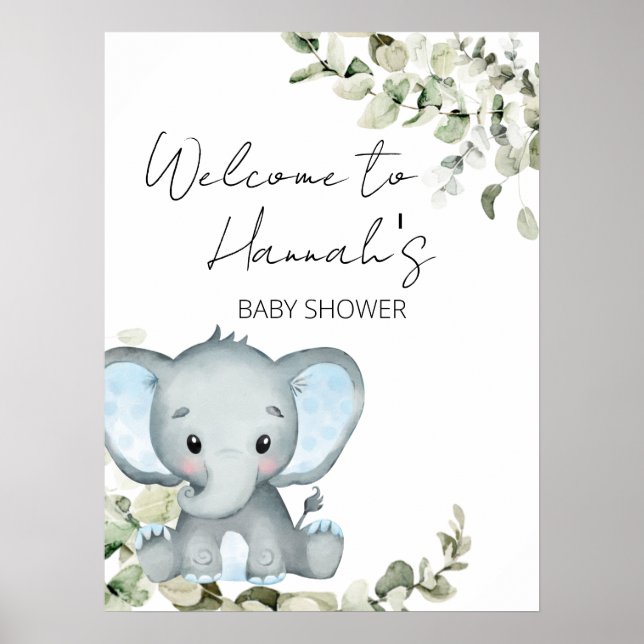 Elephant Boy Baby Shower Welcome Sign (Front)