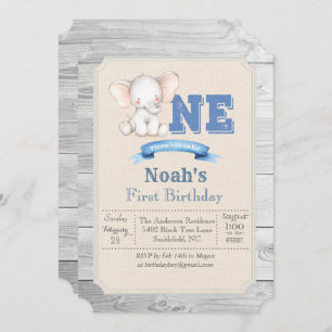 Elephant Boy First 1st Birthday Invitation