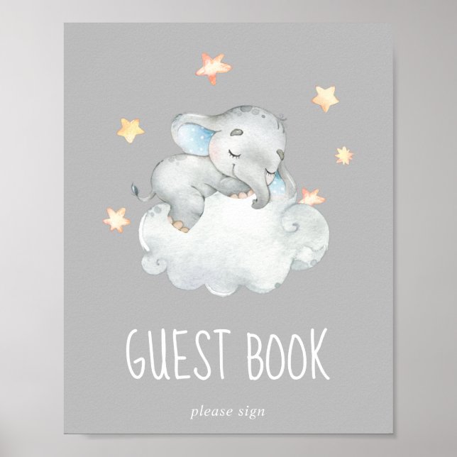 Elephant Boy | Gray Baby Shower Guest Book Sign (Front)