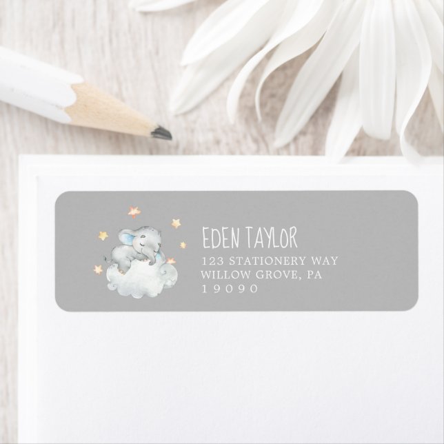 Elephant Boy | Gray Baby Shower Return Address Label (Insitu)