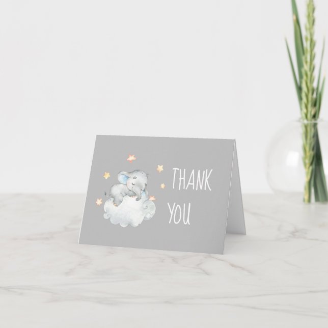 Elephant Boy | Gray Baby Shower Thank You Card (Front)