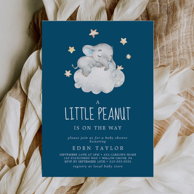 Elephant Boy | Navy Little Peanut Baby Shower Invitation (Creator Uploaded)