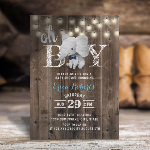 Elephant Boy Rustic Barn Wood Baby Shower Invitation