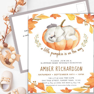 Elephant Boy Surprise Baby Shower Autumn Pumpkin Invitation Postcard