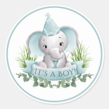 Elephant Boys Baby Shower Stickers
