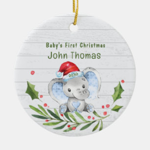  Elephant Boys Baby's First Christmas Personalised Ceramic Ornament